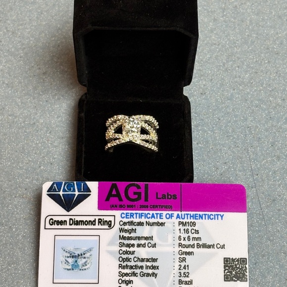 CERTIFIED AGI GENUINE NATURAL MINED 1.16CT Green Diamond Engagement Ring - Picture 6 of 8